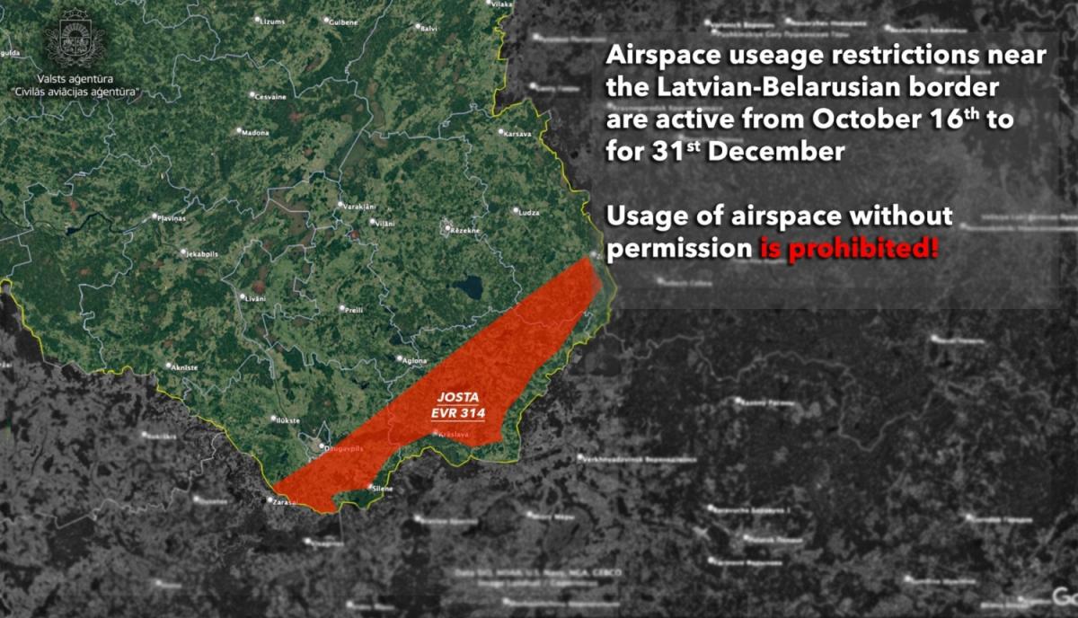 На кордоні Латвії та Білорусі обмежено пересування в повітряному просторі / фото Агентство цивільної авіації Латвії На кордоні Латвії та Білорусі обмежено пересування в повітряному просторі / фото Агентство цивільної авіації Латвії
