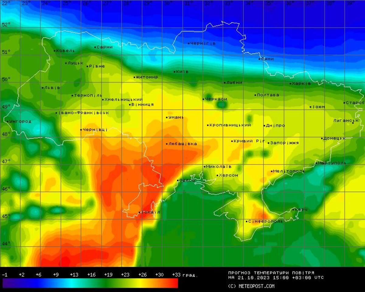 В нашій країні спрогнозовано неймовірне потепління / карта t.me/PohodaNatalka