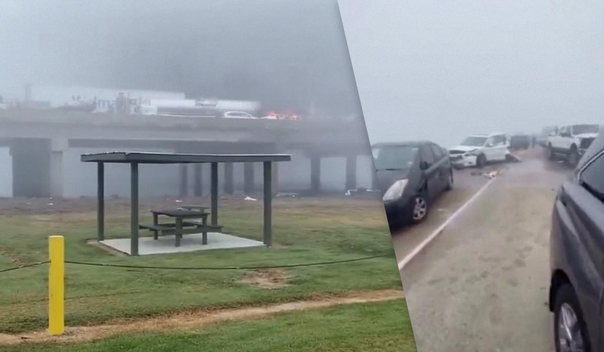 Понад 150 авто зіштовхнулися на трасі через густий туман / колаж УНІАН, скріншот з відео Понад 150 авто зіштовхнулися на трасі через густий туман / колаж УНІАН, скріншот з відео