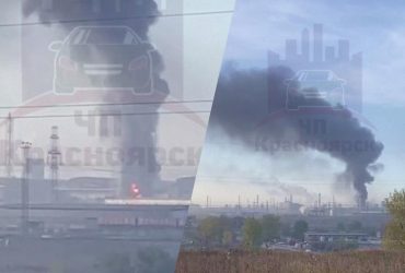 На заводе в российском Красноярске вспыхнул пожар: в небо взмыл столб огня и дыма (видео)