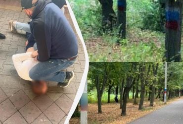 У Харкові колаборант розмалював російськими прапорами дерева у парку та втік до Києва