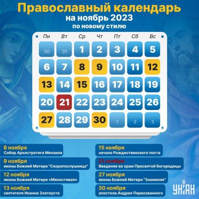 Новый православный календарь на ноябрь 2023 - церковные праздники по новому  стилю — УНИАН