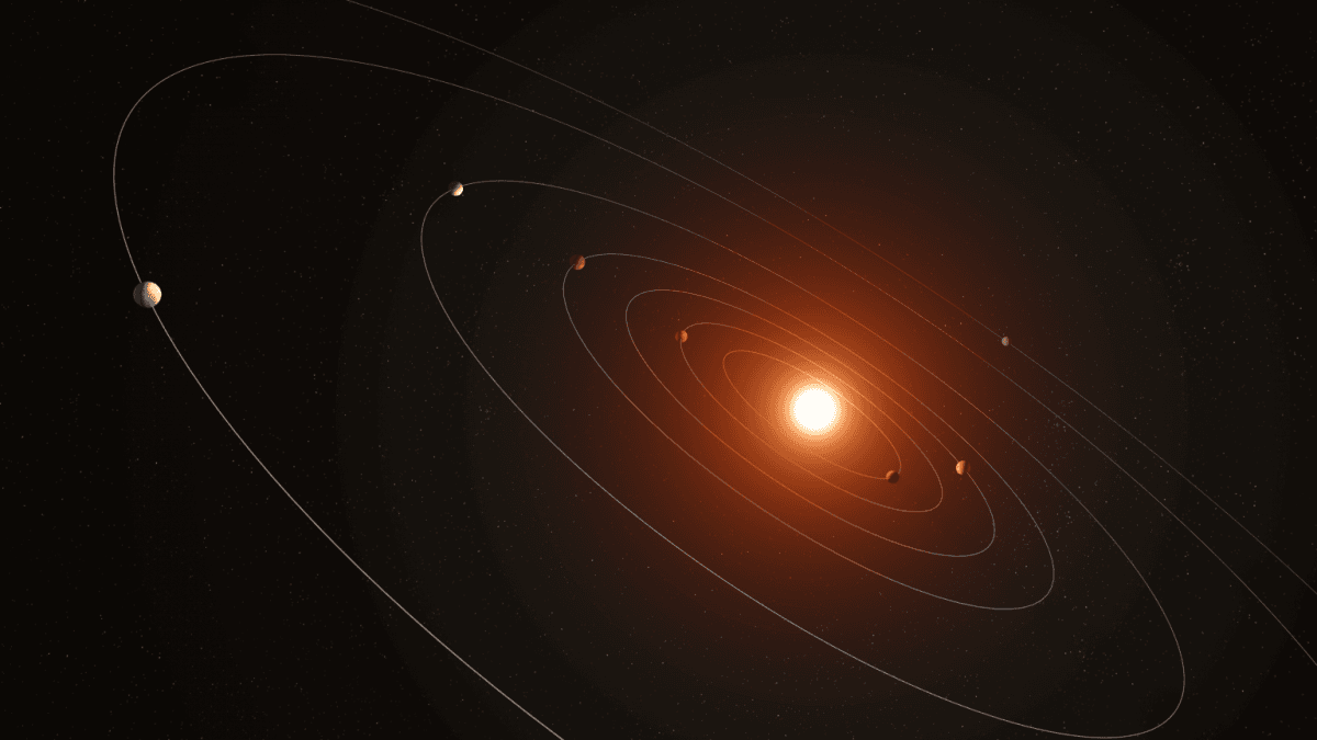 Художня концепція системи з семи планет Kepler-385 / зображення NASA/Daniel Rutter