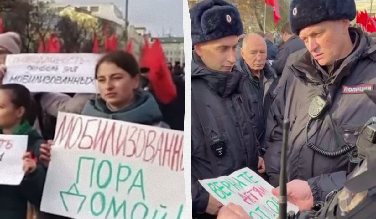 Росіянкам заборонили мітингувати за повернення чоловіків з війни / колаж УНІАН, кадри з відео Росіянкам заборонили мітингувати за повернення чоловіків з війни / колаж УНІАН, кадри з відео