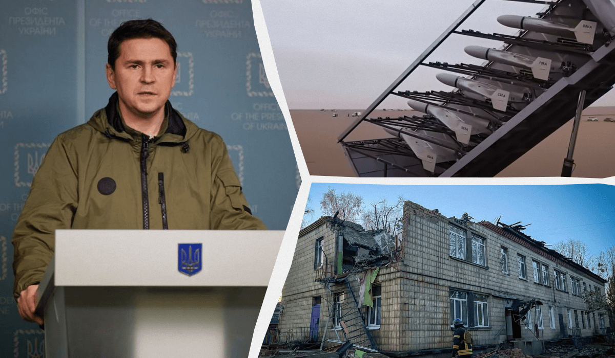 "Шахеды" намеренно запустили именно сегодня, уверен Подоляк / коллаж УНИАН, фото president.gov.ua, t.me/VA_Kyiv, кадр из видео "Шахеды" намеренно запустили именно сегодня, уверен Подоляк / коллаж УНИАН, фото president.gov.ua, t.me/VA_Kyiv, кадр из видео