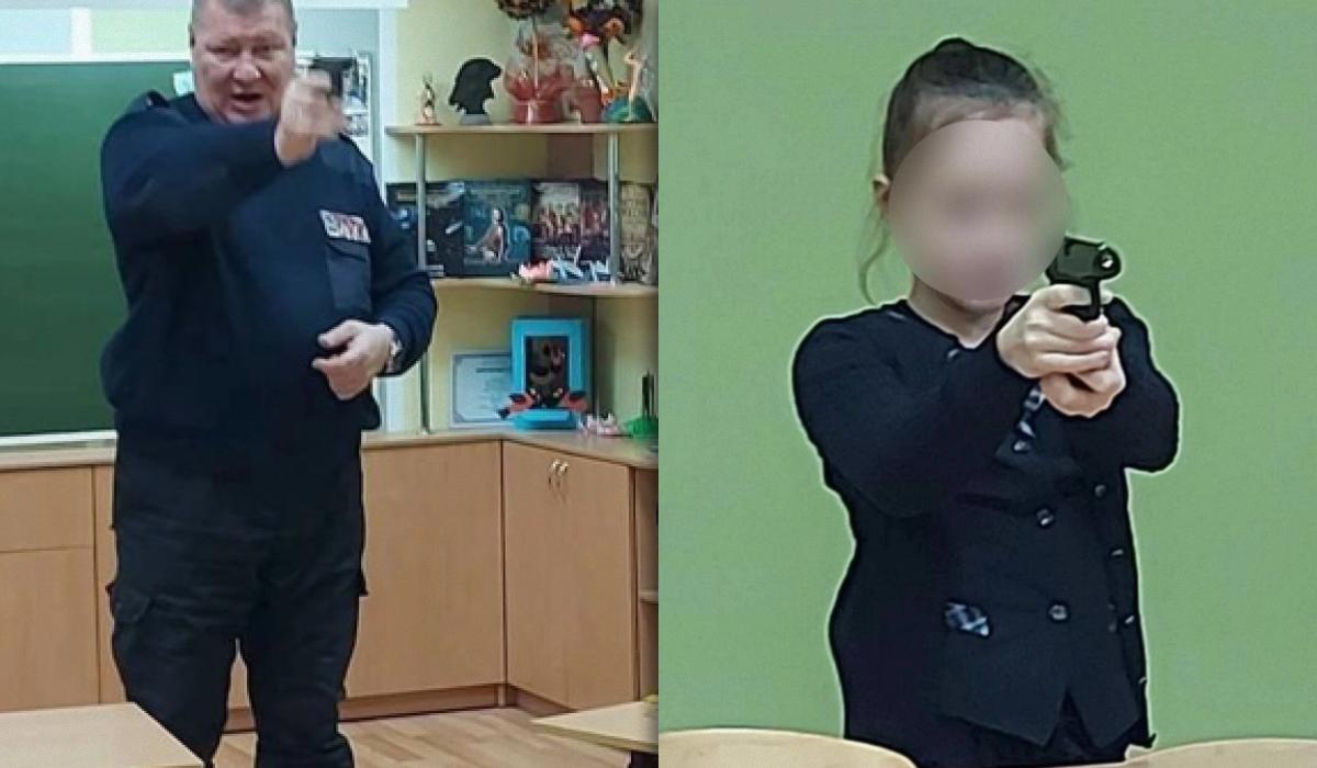 У Великому Новгороді "Бойове братство" розповідає дітям, як стріляти з гармати Макарова / Колаж УНІАН, фото t.me/stalin_gulag У Великому Новгороді "Бойове братство" розповідає дітям, як стріляти з гармати Макарова / Колаж УНІАН, фото t.me/stalin_gulag