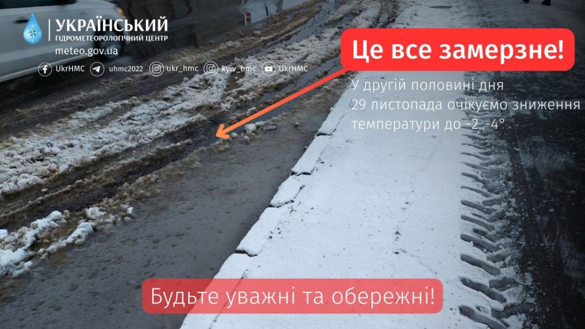 Синоптики попереджають про слизькі дороги та тротуари / фото Укргідрометцентр
