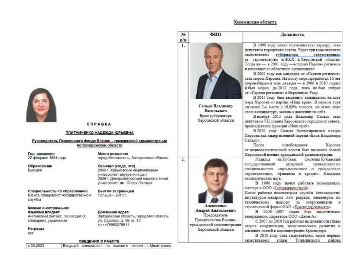 Окремий масив інформації стосується тимчасово окупованих Харківської і Запорізької областей та їхнього нинішнього "керівництва" / фото джерело Окремий масив інформації стосується тимчасово окупованих Харківської і Запорізької областей та їхнього нинішнього "керівництва" / фото джерело