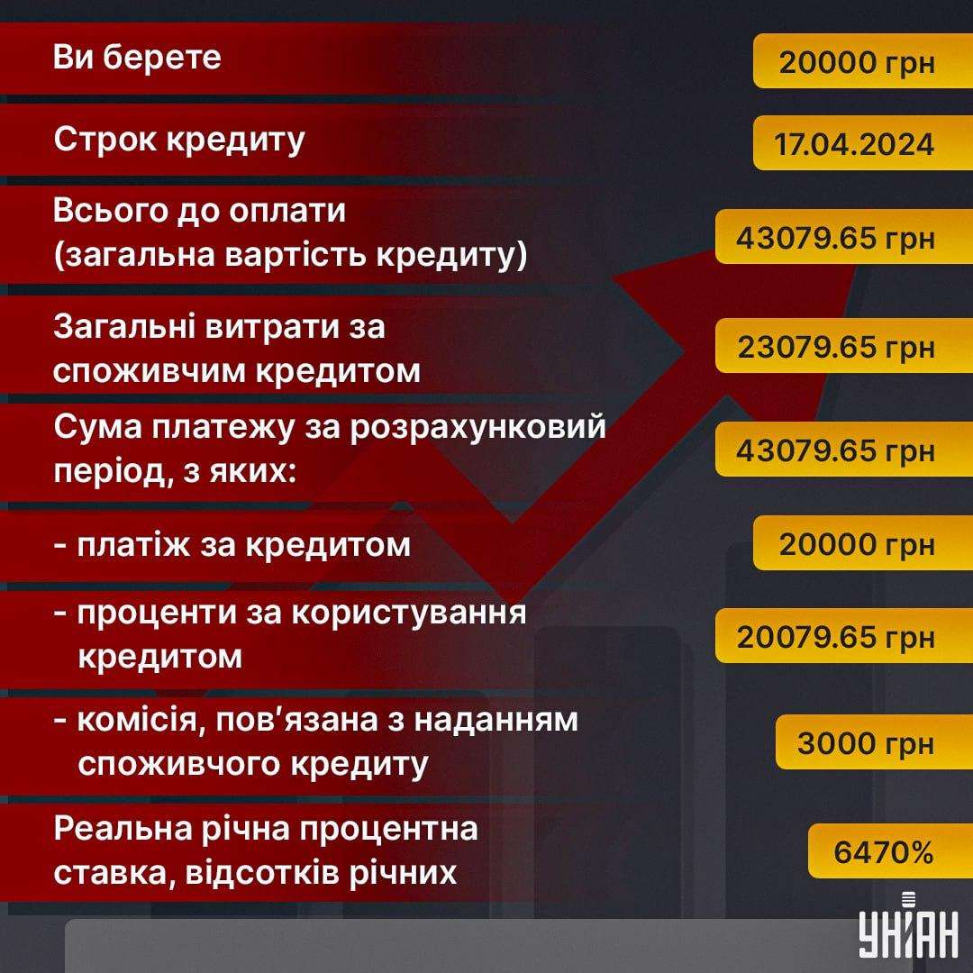 Розрахунок вартості кредиту на сайті однієї з МФО / інфографіка УНІАН