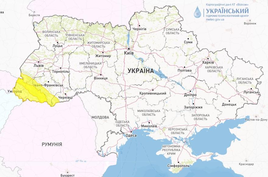 На Закарпатті оголошено І рівень небезпечності / фото Укргідрометцентр На Закарпатті оголошено І рівень небезпечності / фото Укргідрометцентр