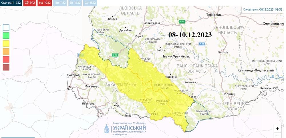 Укргідрометцентр попередив про погодні небезпеки / карта facebook.com/UkrHMC Укргідрометцентр попередив про погодні небезпеки / карта facebook.com/UkrHMC
