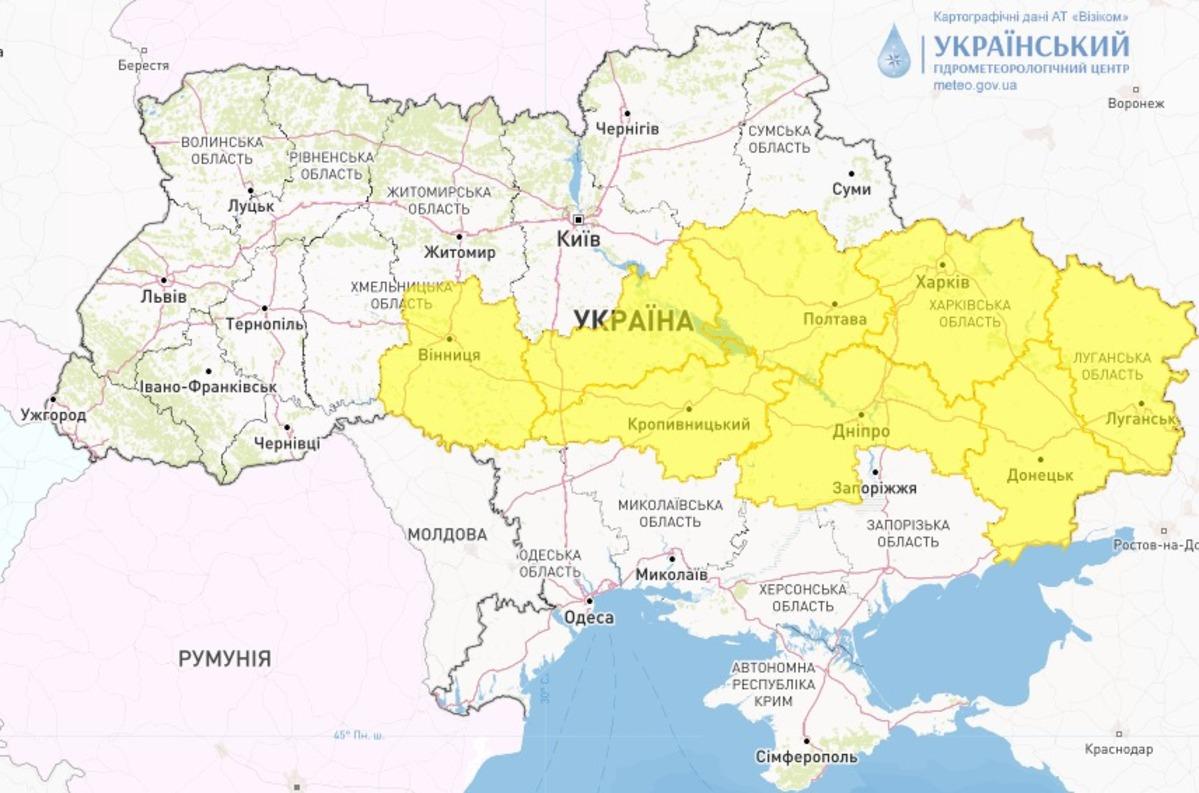 Гідрометцентр попередив про небезпечне погодне явище в Україні / карта facebook.com/UkrHMC Гідрометцентр попередив про небезпечне погодне явище в Україні / карта facebook.com/UkrHMC