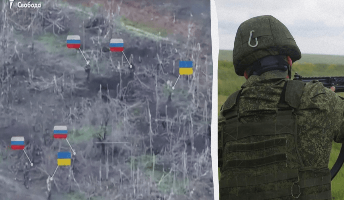 Россияне прикрываются военнопленными во время боя / коллаж УНИАН, фото t.me/mod_russia, скриншот Россияне прикрываются военнопленными во время боя / коллаж УНИАН, фото t.me/mod_russia, скриншот