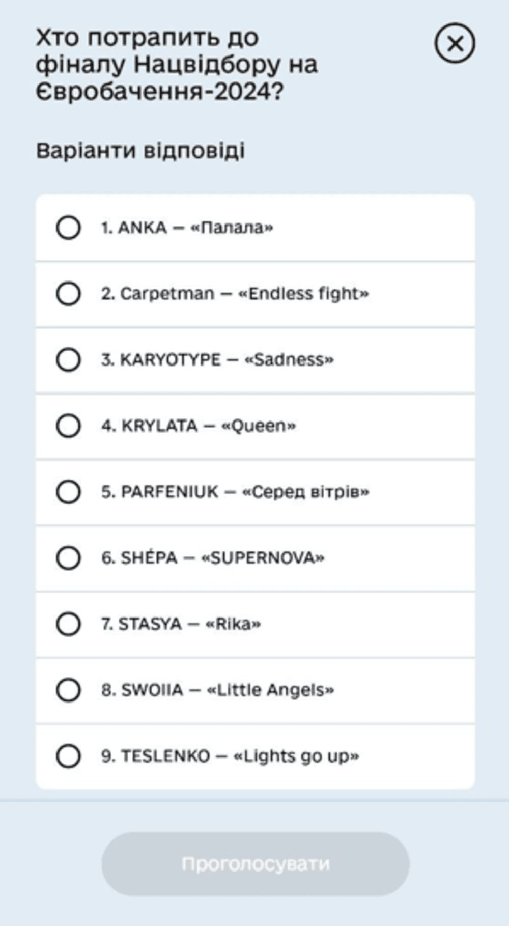 Украинцы могут выбрать еще одного участника финала Нацотбора на Евровидение-2024 / скриншот Украинцы могут выбрать еще одного участника финала Нацотбора на Евровидение-2024 / скриншот