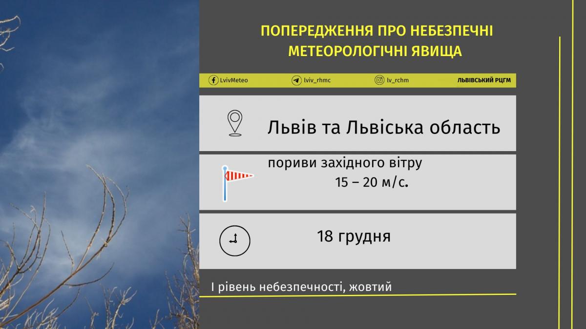 На Львівщині оголосили жовтий рівень небезпечності / фото Львівський гідрометцентр На Львівщині оголосили жовтий рівень небезпечності / фото Львівський гідрометцентр
