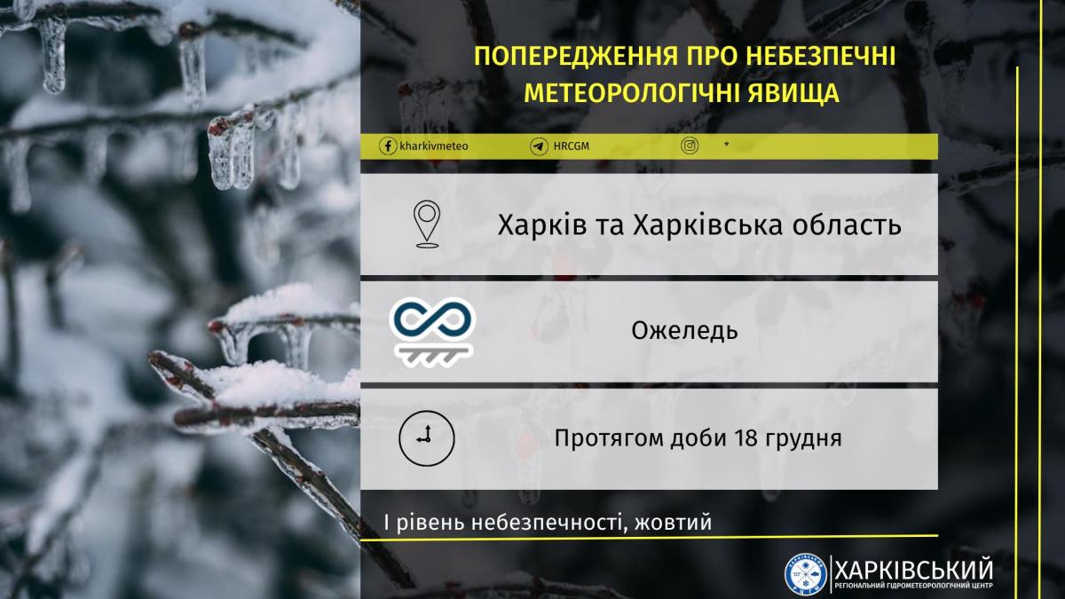 На Харківщині очікується ожеледь / фото Харківський регіональний центр з гідрометеорології На Харківщині очікується ожеледь / фото Харківський регіональний центр з гідрометеорології