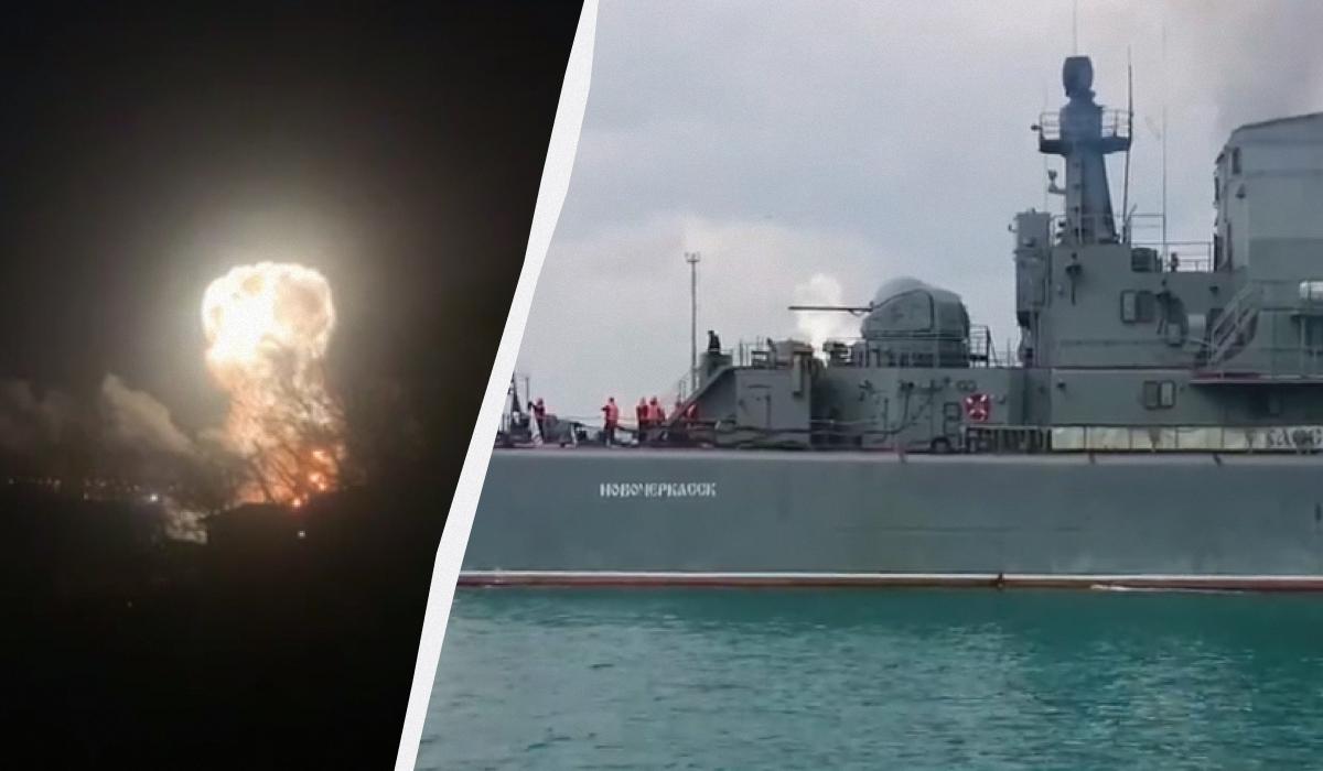 ЗСУ вразили російський корабель у Криму / колаж УНІАН / скріншоти ЗСУ вразили російський корабель у Криму / колаж УНІАН / скріншоти