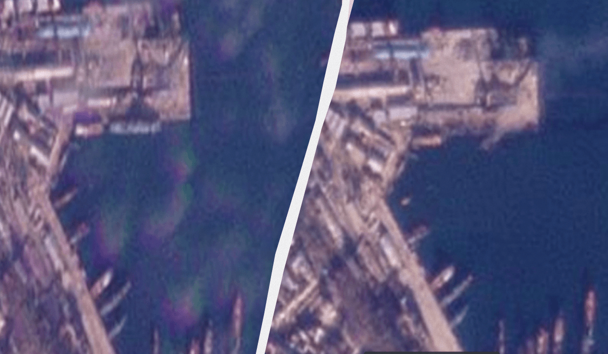 ВСУ уничтожили БДК "Новочеркасск" российского флота / коллаж УНИАН, скриншоты ВСУ уничтожили БДК "Новочеркасск" российского флота / коллаж УНИАН, скриншоты