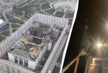 Свято на кістках: у Маріуполі біля Драмтеатру, де РФ вбила сотні людей, поставили ялинку