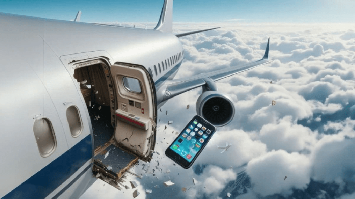 iPhone выдержал падение с самолёта и продолжил работать / фото, сгенерированное ИИ