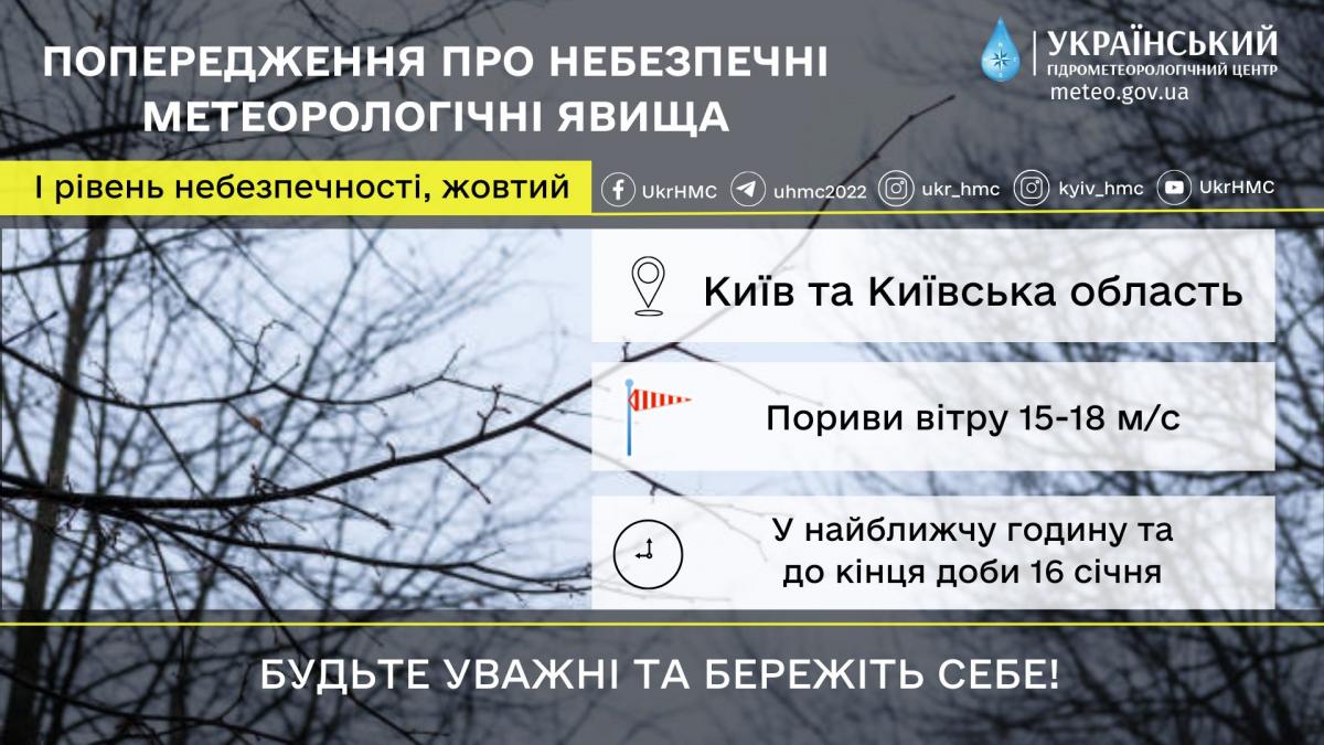 Strong winds will rise in Kyiv in the next hour / photo Ukrhydrometcenter
