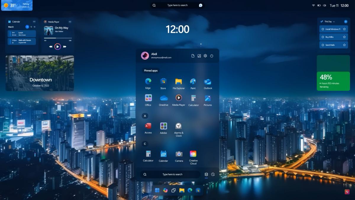 Концепция Windows 12 во всей красе с меню «Пуск» и виджетами / Скриншот Концепция Windows 12 во всей красе с меню «Пуск» и виджетами / Скриншот
