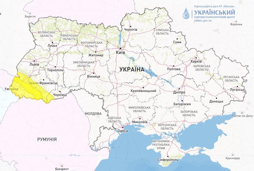 На Закарпатті сьогодні буде багато опадів / фото Укргідрометцентр На Закарпатті сьогодні буде багато опадів / фото Укргідрометцентр