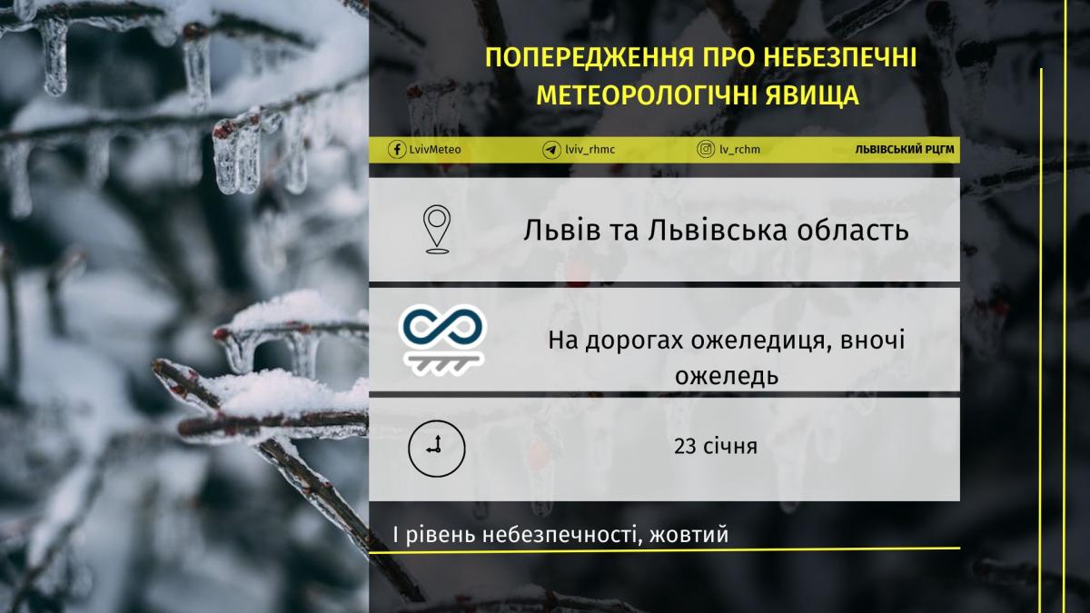 Сегодня во Львове будет скользко из-за гололеда на дорогах / Львовский региональный центр по гидрометеорологии Сегодня во Львове будет скользко из-за гололеда на дорогах / Львовский региональный центр по гидрометеорологии