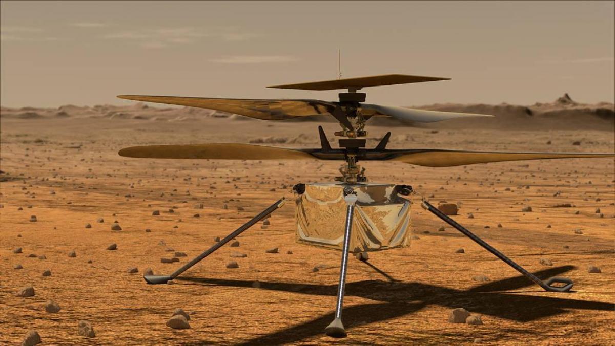Размеры Ingenuity всего около 20 сантиметров, а размах лопастей до 120 сантиметров / фото NASA Размеры Ingenuity всего около 20 сантиметров, а размах лопастей до 120 сантиметров / фото NASA