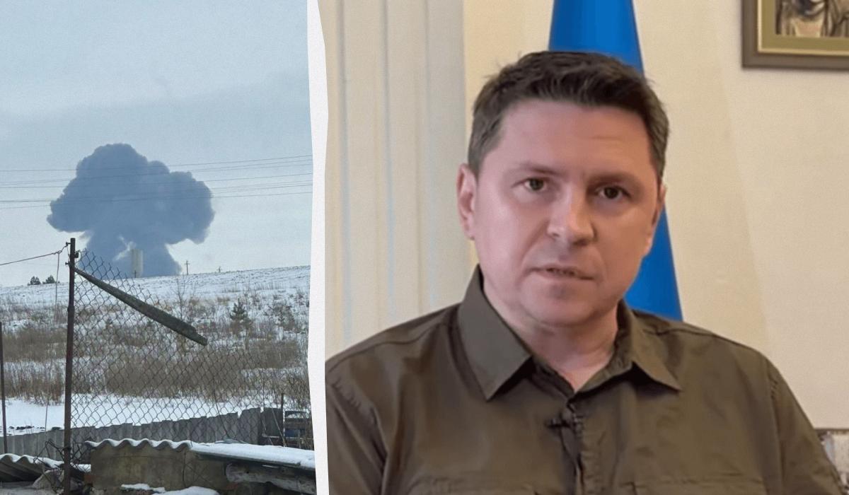 Михаил Подоляк прокомментировал российские манипуляции вокруг падения самолета Ил-76 / коллаж УНИАН, скриншоты с видео Михаил Подоляк прокомментировал российские манипуляции вокруг падения самолета Ил-76 / коллаж УНИАН, скриншоты с видео