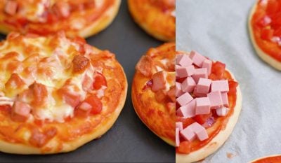 Мини-пицца с сосисками и сыром
