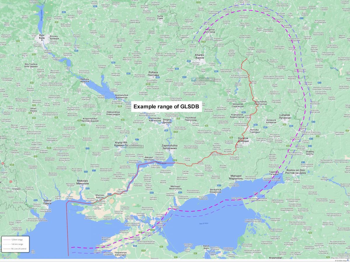 Дальність ураження бомби GLSDB / twitter.com/DefMon3