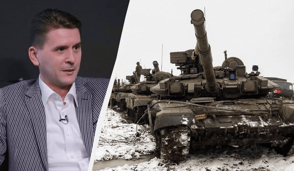 Олександр Коваленко показав "на пальцях", як в РФ брешуть про нові танки / колаж УНІАН, фото Міноборони РФ, кадр з відео Олександр Коваленко показав "на пальцях", як в РФ брешуть про нові танки / колаж УНІАН, фото Міноборони РФ, кадр з відео