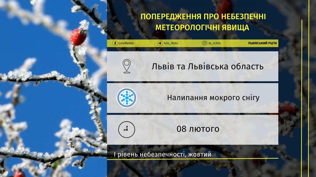 8 февраля на Львовщине будет наблюдаться налипание мокрого снега / фото Львовский Гидрометцентр 8 февраля на Львовщине будет наблюдаться налипание мокрого снега / фото Львовский Гидрометцентр