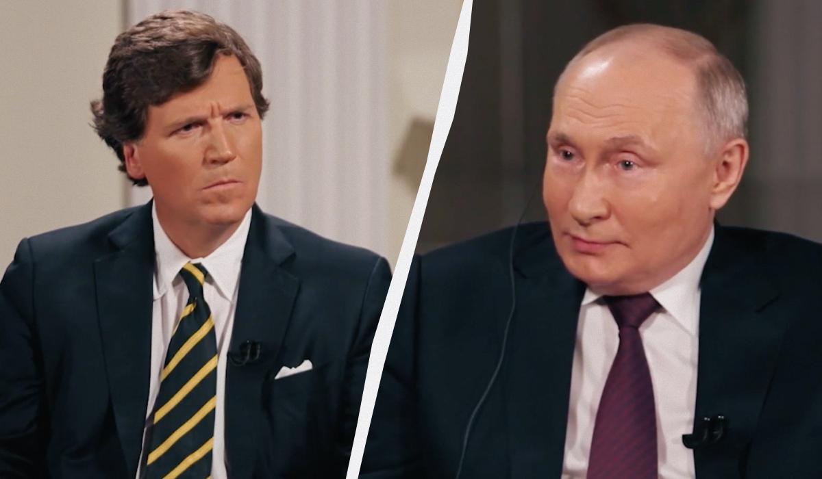 Putin's double talked to Carlson /  collage