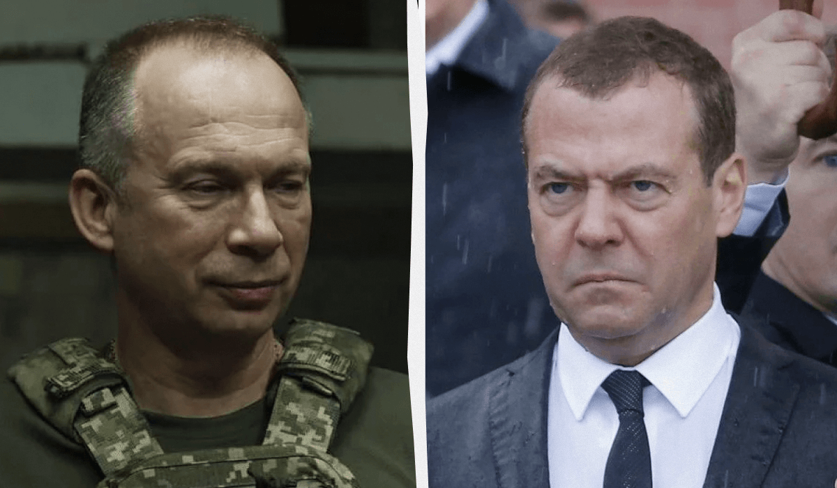 Медведєв зненавидів Сирського за те, що той родом з Росії, але захищає Україну / колаж УНІАН, фото REUTERS, t.me/osirskiy Медведєв зненавидів Сирського за те, що той родом з Росії, але захищає Україну / колаж УНІАН, фото REUTERS, t.me/osirskiy