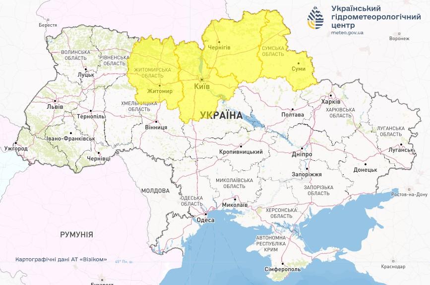 На севере Украины объявлен и уровень опасности / фото Укргидрометцентр На севере Украины объявлен и уровень опасности / фото Укргидрометцентр