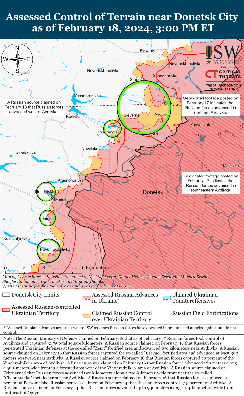 Авдеевка на карте боевых действий / скриншот с understandingwar.org Авдеевка на карте боевых действий / скриншот с understandingwar.org