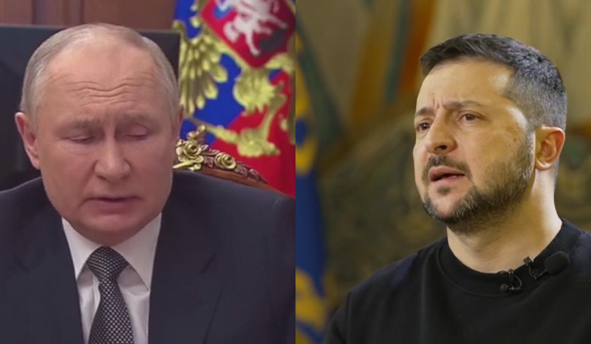 Володимир Зеленський розкритикував інтерв'ю Володимира Путіна з американським журналістом / колаж УНІАН зі скріншотів Володимир Зеленський розкритикував інтерв'ю Володимира Путіна з американським журналістом / колаж УНІАН зі скріншотів