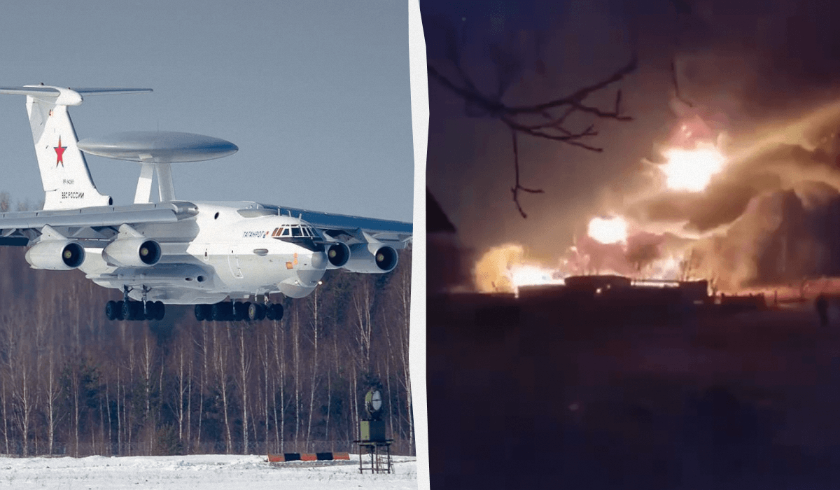 А-50 упав аж у Краснодарському краї - надто далеко від фронту / колаж УНІАН, фото wikimedia.org, кадр з відео А-50 упав аж у Краснодарському краї - надто далеко від фронту / колаж УНІАН, фото wikimedia.org, кадр з відео