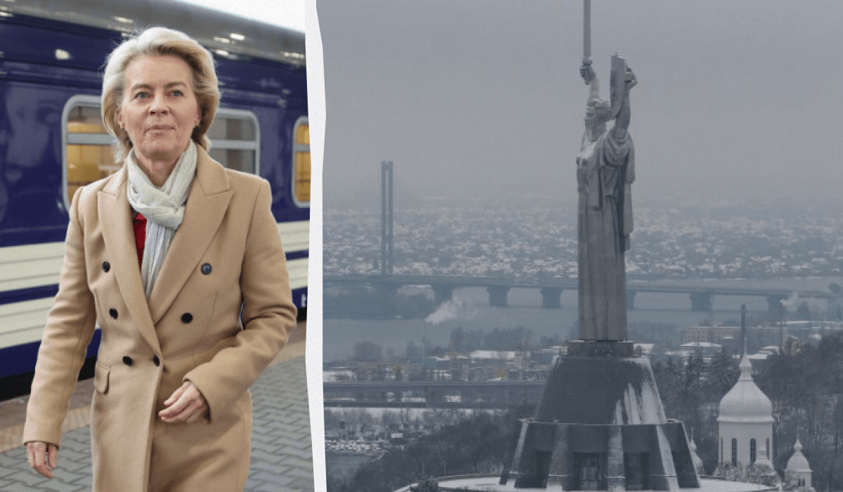 Урсула фон дер Ляєн на річницю війни в Україні пообіцяла "твердо стояти поруч" з нею / Колаж УНІАН, фото УНІАН, фото twitter.com/vonderleyen Урсула фон дер Ляєн на річницю війни в Україні пообіцяла "твердо стояти поруч" з нею / Колаж УНІАН, фото УНІАН, фото twitter.com/vonderleyen