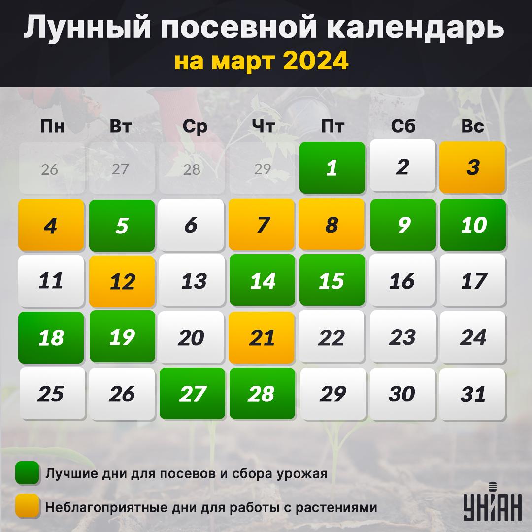 Місячний посівний календар на березень 2024 таблиця / картинка УНІАН Місячний посівний календар на березень 2024 таблиця / картинка УНІАН