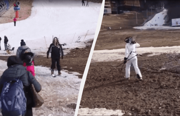 Грязь вместо снега: глобальное потепление убивает популярный лыжный курорт Европы (видео)