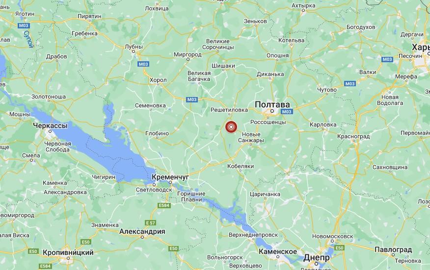 Землетрясение 1 марта произошло недалеко от Полтавы / скриншот с Google-карт Землетрясение 1 марта произошло недалеко от Полтавы / скриншот с Google-карт