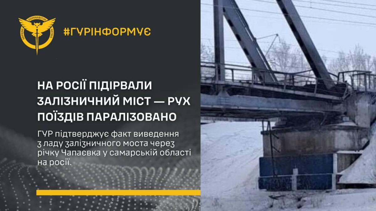 У Росії підірвали залізничний міст / фото ГУР У Росії підірвали залізничний міст / фото ГУР