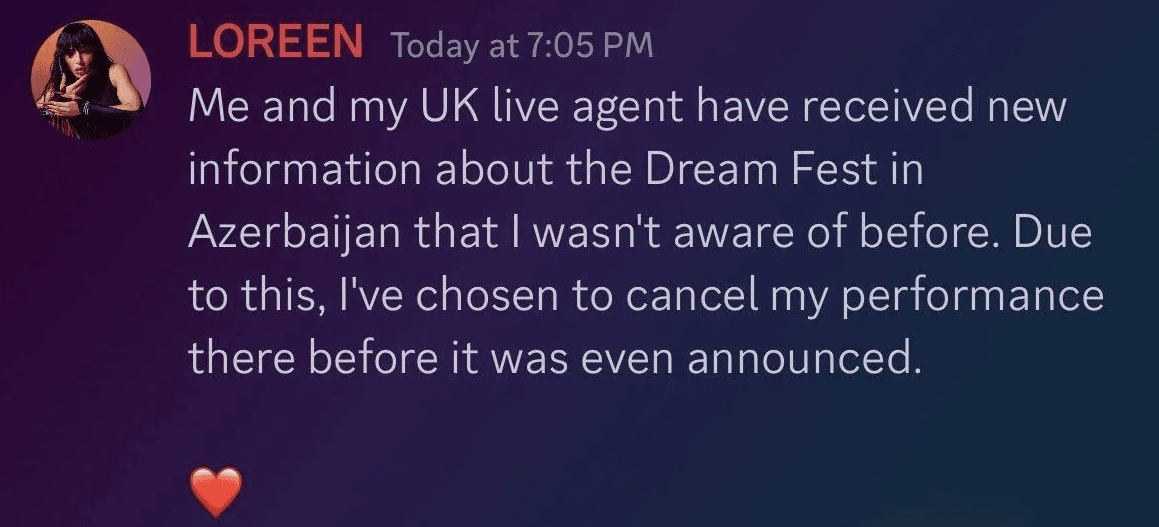 Скріншот допису співачки