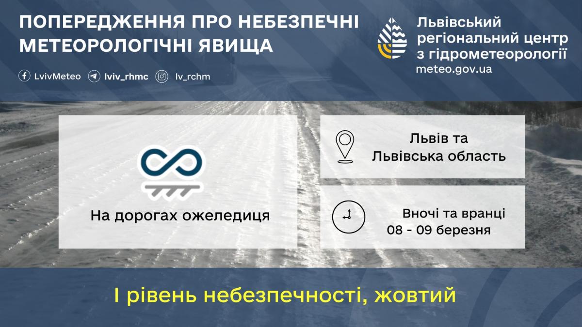 На Львівщині 8 та 9 березня буде слизько / фото Львівський регіональний центр з гідрометеорології На Львівщині 8 та 9 березня буде слизько / фото Львівський регіональний центр з гідрометеорології