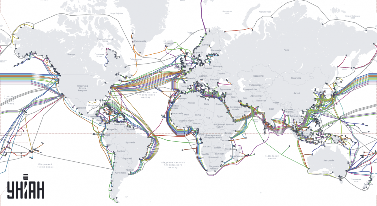 Географія розташування підводних інтернет-кабелів / скріншот submarinecablemap.com