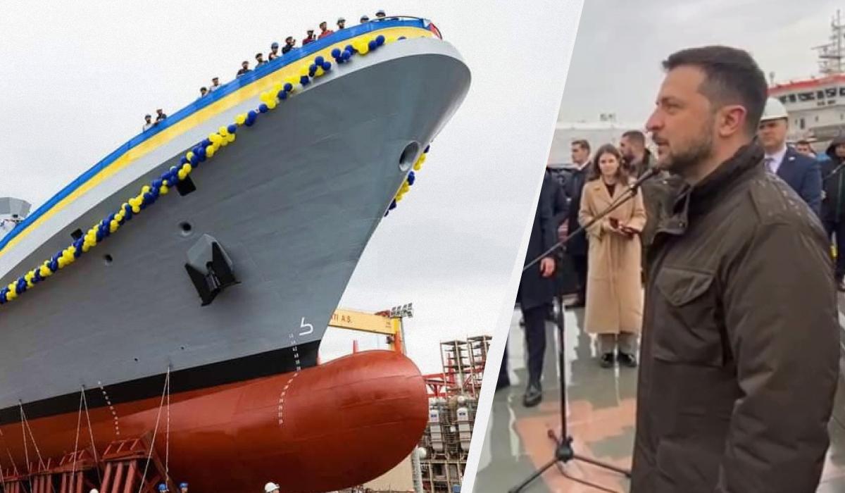 Перший корвет "Ada" спустили на воду восени 2022 року / Колаж УНІАН / фото ВМС ЗСУ, Скриншот