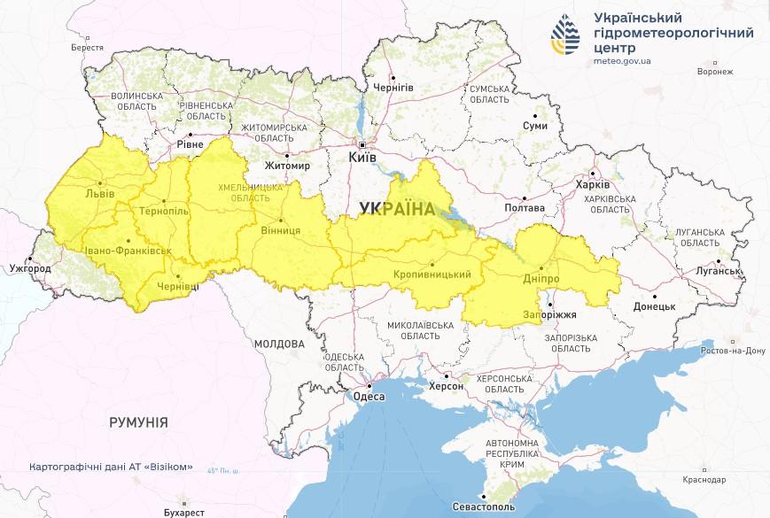 В ряде областей Украины на 16 марта объявлен І уровень опасности / фото Укргидрометцентр В ряде областей Украины на 16 марта объявлен І уровень опасности / фото Укргидрометцентр